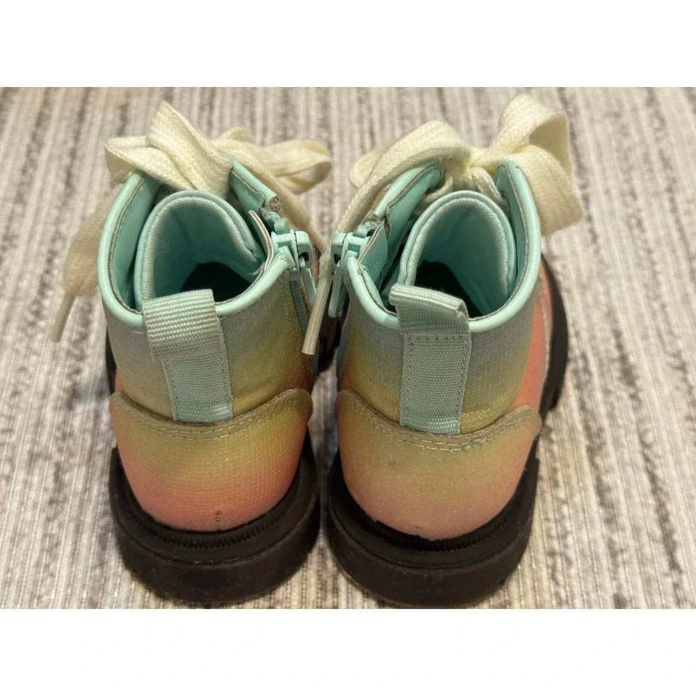 Cat & Jack Toddler Girls Size 5 Combat Boots Rainbow Glitter Lace Up Zip
